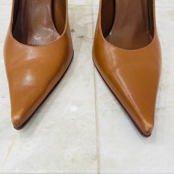 SERGIO ROSSI {39.5} Heels Slingback Leather Stiletto Tobacco Brown - Picture 5 of 12